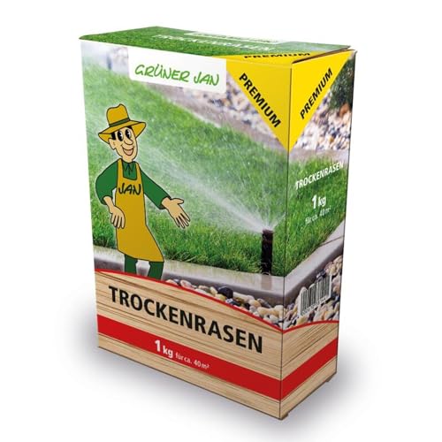 1kg Grüner Jan Trockenrasen Premium Rasensamen Hitzebeständig ca 40m2 Fläche von Grüner Jan