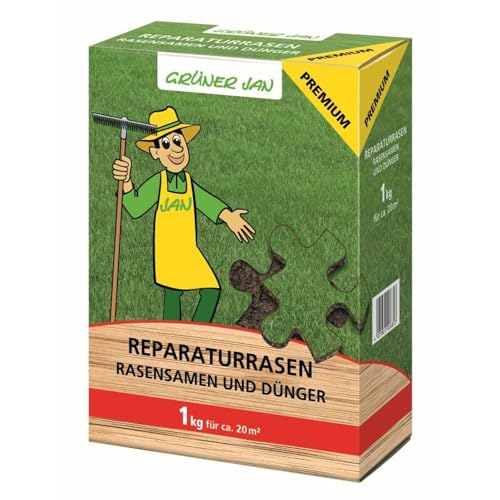Grüner Jan Reparaturrasen 1kg Premium Rasensamen Rasennachsaat Rasenerneuerung lückenlos von Grüner Jan