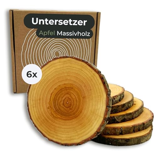 Grünschloss Holz Untersetzer Gläser 6x – Glasuntersetzer & skandinavische Tischdeko in Einem – Glas Untersetzer-Set aus echtem Apfel Holz (9cm) elegante Untersetzer Holz für Tassen, Getränke, Flaschen von Grünschloss