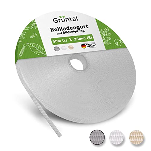 Grüntal® 50m Rollladengurt 14mm 23mm [Made in Germany] mit Anleitung- Für bis zu 8 Rollladen [Hohe Stabilität durch doppelte Webkanten]- schneller Rolladengurt-Wechsel von Grüntal