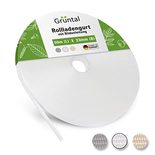 Grüntal® 50m Rollladengurt 14mm 23mm [Made in Germany] mit Anleitung- Für bis zu 8 Rollladen [Hohe Stabilität durch doppelte Webkanten]- schneller Rolladengurt-Wechsel von Grüntal