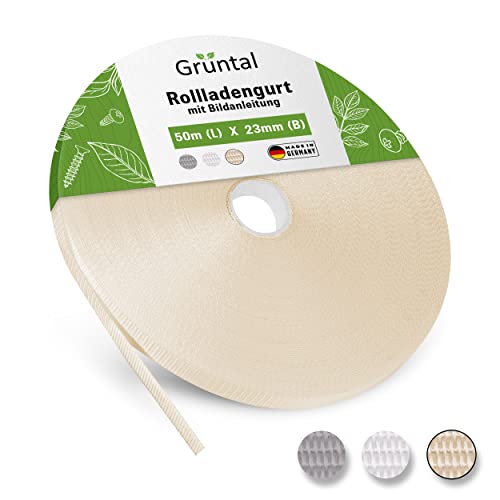 Grüntal® 50m Rollladengurt 14mm 23mm [Made in Germany] mit Anleitung- Für bis zu 8 Rollladen [Hohe Stabilität durch doppelte Webkanten]- schneller Rolladengurt-Wechsel von Grüntal