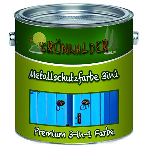 Grünwalder Metallschutzfarbe 3in1 premium Metallschutzlack 3-in-1 effektiver Schutzanstrich auf metallischen Untergründen, wie Eisen, Stahl, Aluminium, Zink und Metall (1 L, Moosgrün (RAL 6005)) von Grünwalder