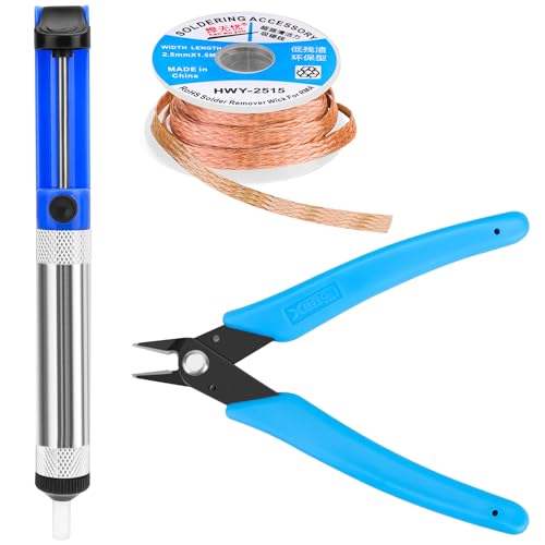 Entlötpumpe, Entlötdocht, Mikro-Scherdrahtschneider, 3-teiliges Lötwerkzeug-Set, Lötkolben-Assistenzzubehör DIY-Kit von Gruiqrd