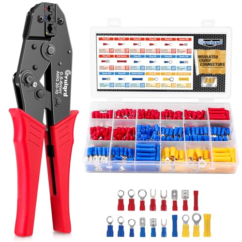Gruiqrd Crimpzange Kabelschuhe Set inkl. 360 Stück Krimpzange Crimpzange Kabelschuhe Set,Isolierte Kabelschuhe Set,Elektrische Steckverbinder Crimpzange fuer Quetschverbinder 0.5-6 mm² (AWG 20-10) von Gruiqrd