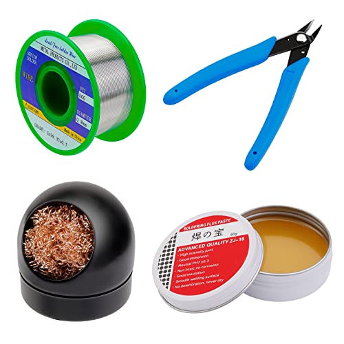 Gruiqrd Lötflussmittelpaste, Bleifreier Lötdraht, Lötkolbenspitzenreiniger, Micro-Shear-Drahtschneiderzange, 4-teiliges Lötwerkzeugset, Lötkolben Hilfszubehör DIY Kit von Gruiqrd