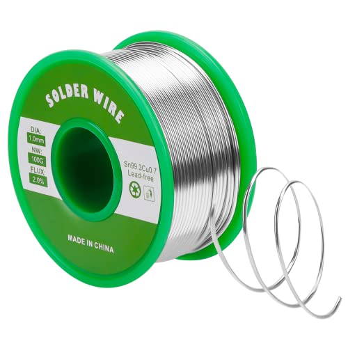 Gruiqrd Lötzinn 1mm, Lötdraht Elektronik mit Flussmittel Sn99,3 Cu0,7, Lötzinn Draht mit Kolophoniumkern zum Elektrolöten und Heimwerken (100g) von Gruiqrd