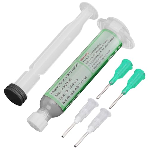 Gruiqrd Spritzenlötpaste Flussmittel Sn42 Bi58, Bleifreies Lötpaste, Lötflussmittel Zinnpaste,Niedrigtemperatur Lötzinn Paste 138 Grad, für BGA LED SMD SMT Lötzinn (1.41oz/40g) von Gruiqrd