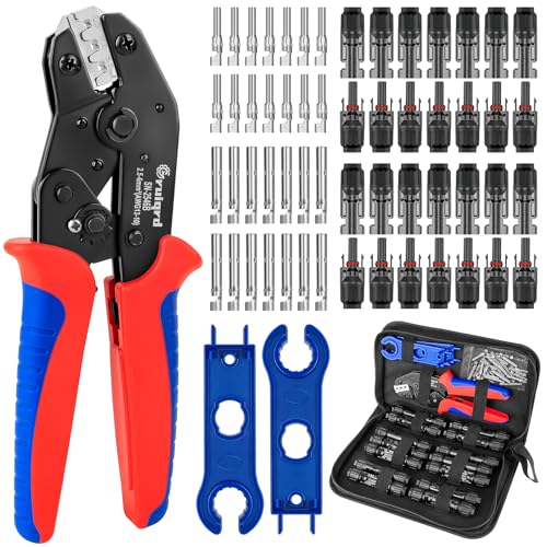 Solar Crimpzange Set 2,5/4/6 mm² (AWG 13-10) PV-Kabel, 1 x Crimpzange Werkzeug, 14 Paar Solarkabelverbinder, 14 Paar Männlich/Weiblich Stecker, 2 x Schraubenschlüssel für Solarstecker Kabel Anschluss von Gruiqrd