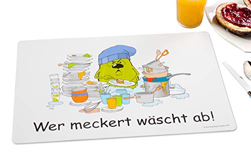 4er Set Tischset/Platzset abwischbar und lustig mit Spruch"Wer meckert wäscht ab!" und Motiv Grummelzwerg von Unbekannt