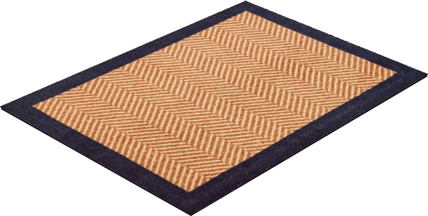 Fußmatte Herringbone, Grund, rechteckig, Höhe: 8 mm, Schmutzfangmatte mit Bordüre, In- und Outdoor geeignet, waschbar von Grund