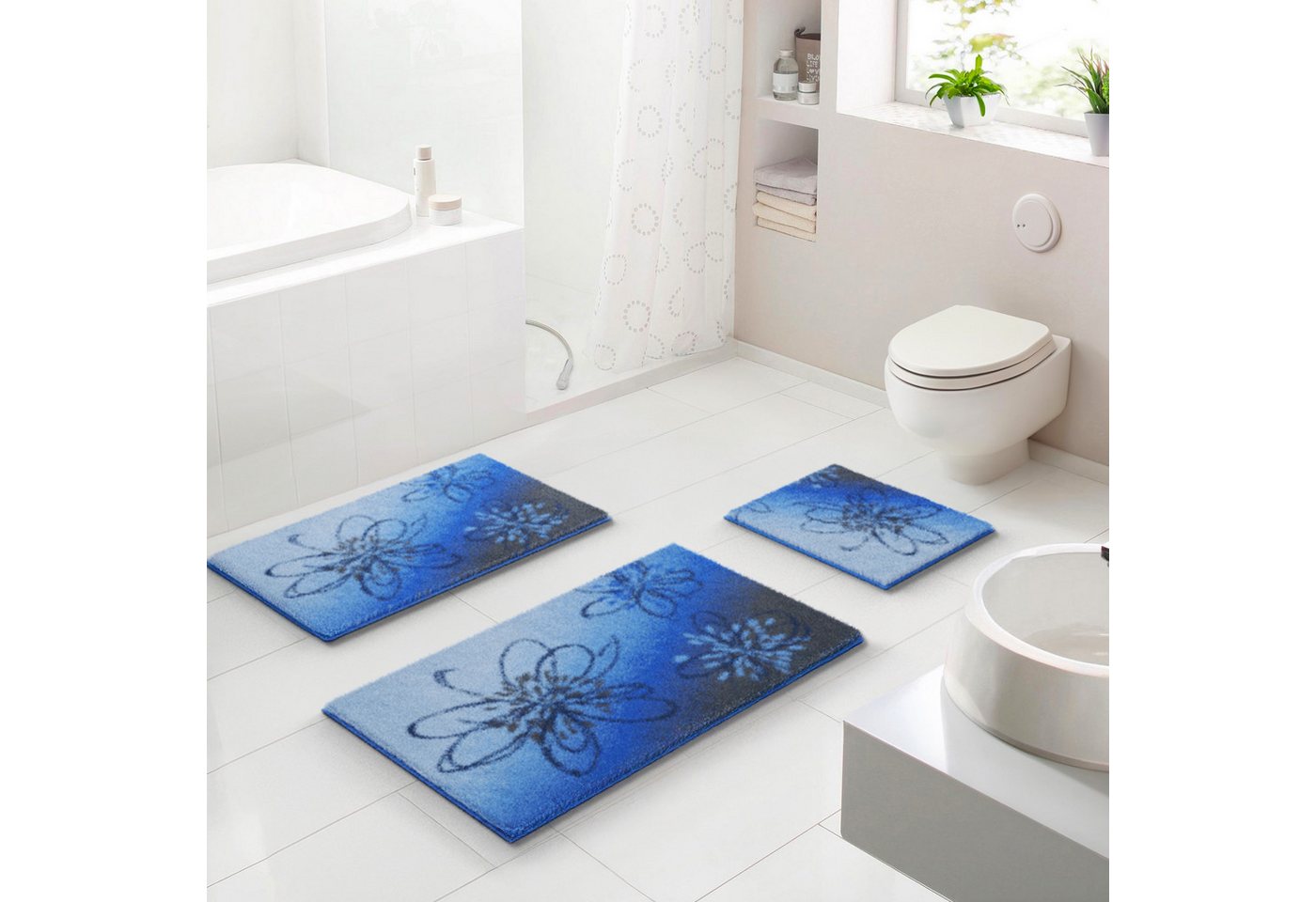 Grund Badematte Lusia, Höhe 20 mm, rutschhemmend beschichtet, fußbodenheizungsgeeignet, Polyacryl, rechteckig, Florales Design mit sanftem Farbverlauf, 5 Jahre Garantie von Grund