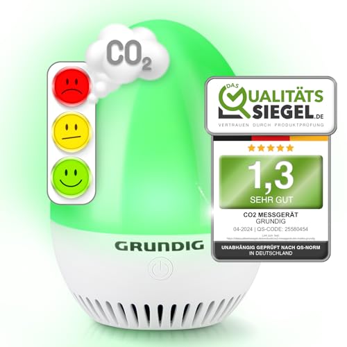 GRUNDIG CO2 Messgerät Ampel - Kalibrierungsautomatik, Akku Betrieb, Signal für Stoßlüften - mobiles hochpräzises Luftqualität Messgerät mit idealer Sichtbarkeit und einfacher Bedienung von GRUNDIG