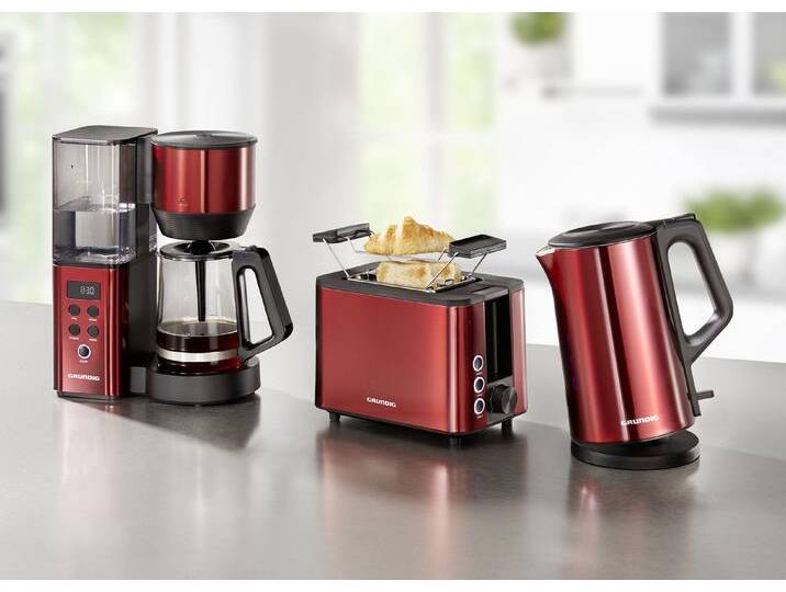 Grundig Frühstücksserie aus hochwertigem Edelstahl, Toaster, Rot von Grundig
