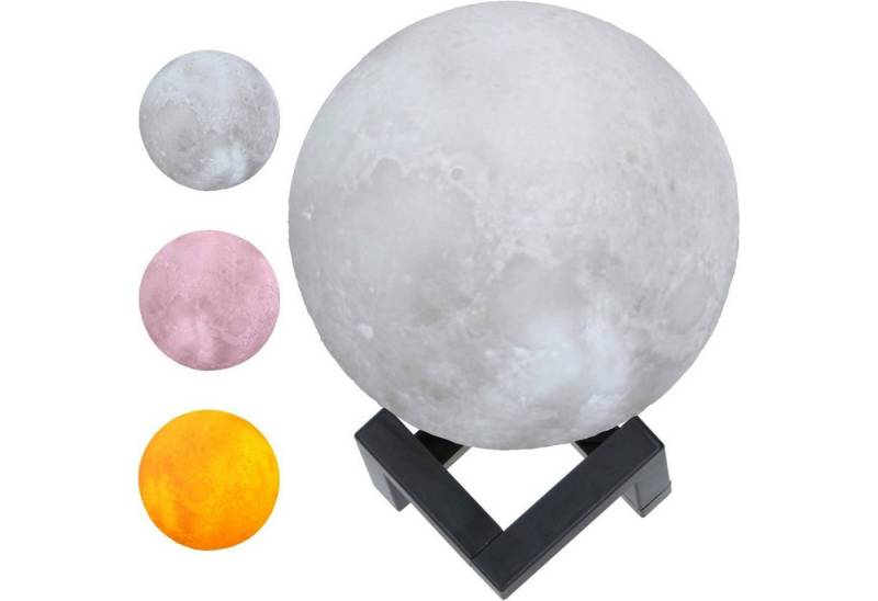 Grundig LED Nachtlicht Mond Lampe 3D Nachtlampe Mondkugel Tischlampe Mondlicht Tischleuchte, LED fest integriert, Natürliches Weiß, Stimmungsvolles Orange, Mystisches Rosa, leuchtet in 3 Farben, Ø 15 cm von Grundig