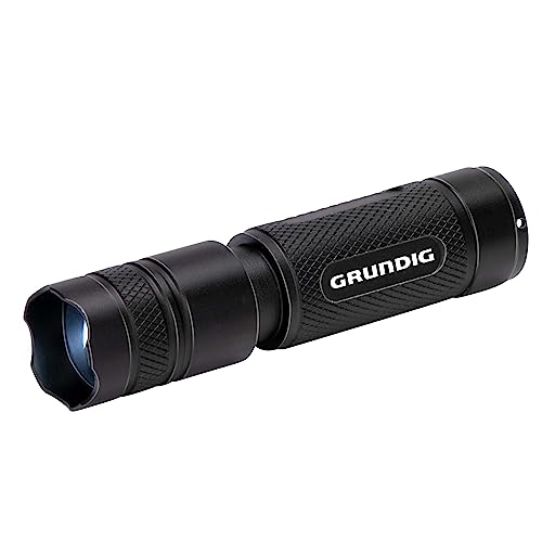 Grundig LED Taschenlampe 120 Lumen - 3W - 180m Reichweite - 3 Lichtmodi: Hoch, Niedrig, Pulsierend - Schwarz von GRUNDIG