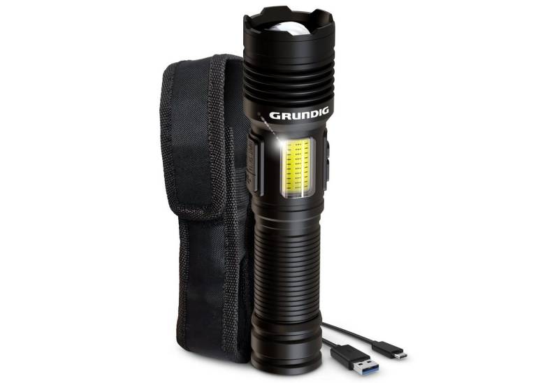 Grundig LED Taschenlampe Arbeitsleuchte - Notfall USB Ladung von Telefon/Tablet extrem HELL (mit Zusatz Arbeitsleuchte - Notfall USB Ladung), extrem hell hochfestes Alu Gehäuse - starker Li Akku von Grundig