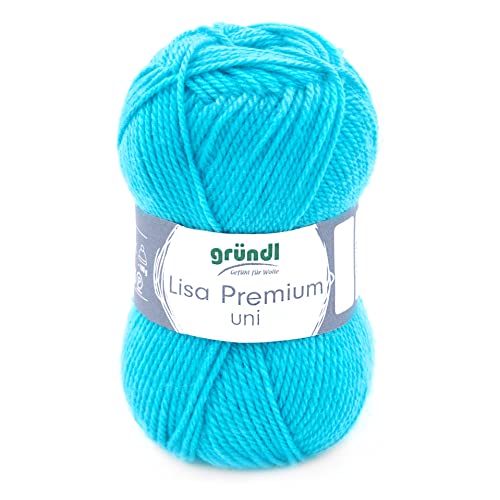 Gründl Lisa Premium Uni Strick- & Häkelgarn (weicher und wollartiger Charakter, pflegeleichtes waschbares Strickgarn aus 100% Polyacryl, 50 g/ 133 m, Nadelstärke: 3,5 - 4,5, 1 Knäuel á 50 g), Türkis von Gründl