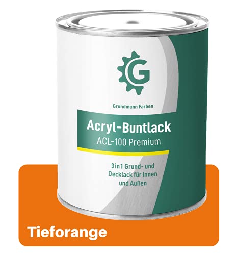 Grundmann Lack - 0,7 Kg - Acryllack auf Wasserbasis Orange - Für Holz, Metall & Beton - Tieforange RAL 2011 von Grundmann Farben