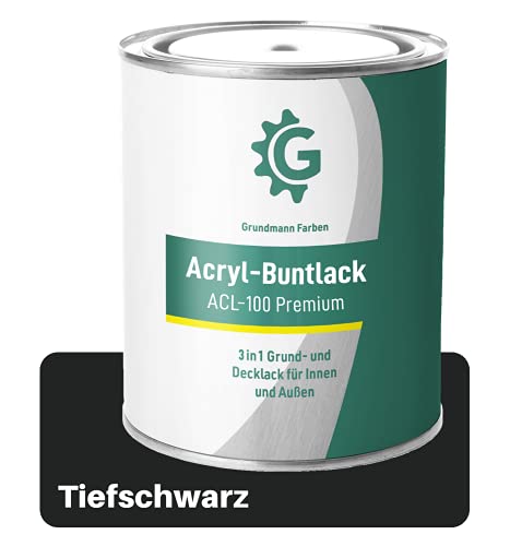 Grundmann Lack - 0,7 Kg - Acryllack auf Wasserbasis Schwarz - Für Holz, Metall & Beton - Tiefschwarz RAL 9005 von Grundmann Farben