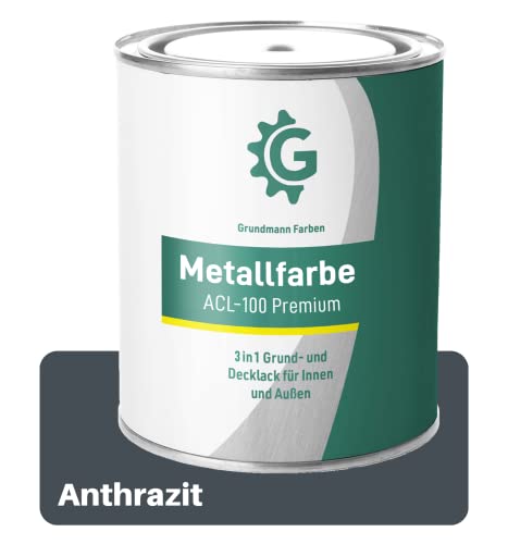 GRUNDMANN Metallfarbe - 3 Kg Seidenmatt- 3-in-1 Metallschutzlack inkl. Rostschutz und Grundierung - RAL 7016 Anthrazitgrau von Grundmann Farben