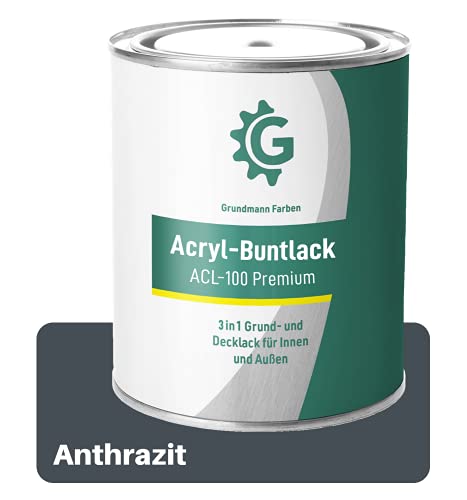 Grundmann Lack - 3 Kg - Acryllack auf Wasserbasis - Für Holz, Metall & Beton - Anthrazit-Grau RAL 7016 von Grundmann Farben