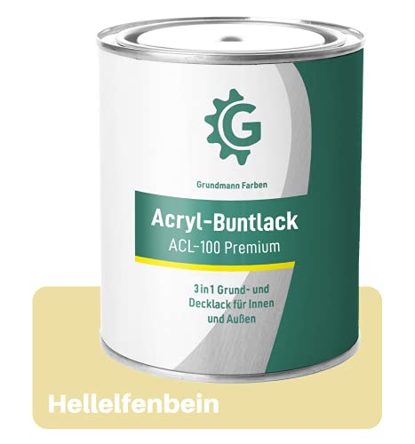 Grundmann Lack - 3 Kg - Acryllack auf Wasserbasis Beige - Für Holz, Metall & Beton - Hellelfenbein RAL 1015 von Grundmann Farben