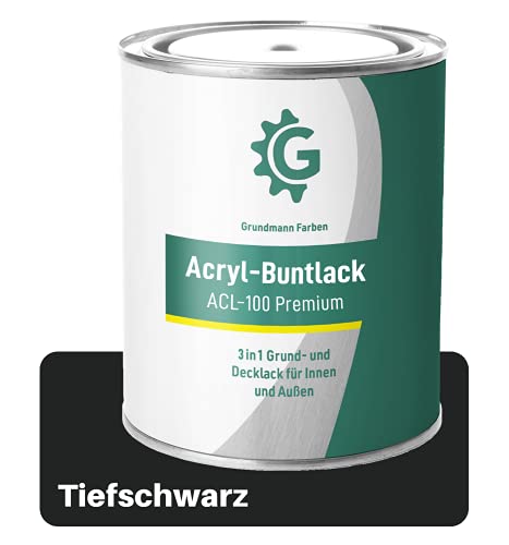 Grundmann Lack - 3 Kg - Acryllack auf Wasserbasis Schwarz - Für Holz, Metall & Beton - Tiefschwarz RAL 9005 von Grundmann Farben