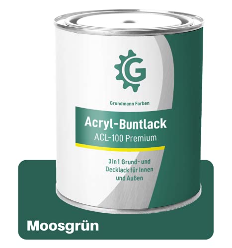 Grundmann Lack - 3 Kg in Moosgrün (RAL 6005) - 3-in-1 Buntlack auf Wasserbasis Grün - Für Holz, Metall & Beton von Grundmann Farben