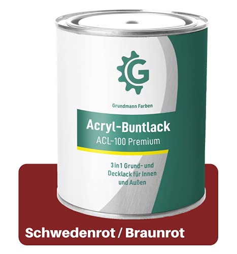 Grundmann Lack - 3 Kg - Acryllack auf Wasserbasis Rot - Für Holz, Metall & Beton - Braunrot/Schwedenrot RAL 3011 von Grundmann Farben