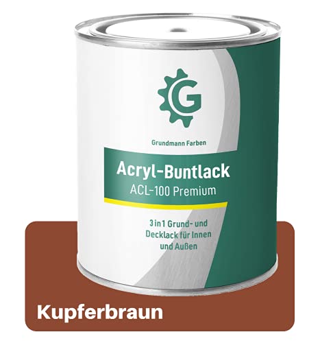 Grundmann Lack - 3 Kg - Acryllack auf Wasserbasis Braun - Für Holz, Metall & Beton - Kupferbraun RAL 8004 von Grundmann Farben