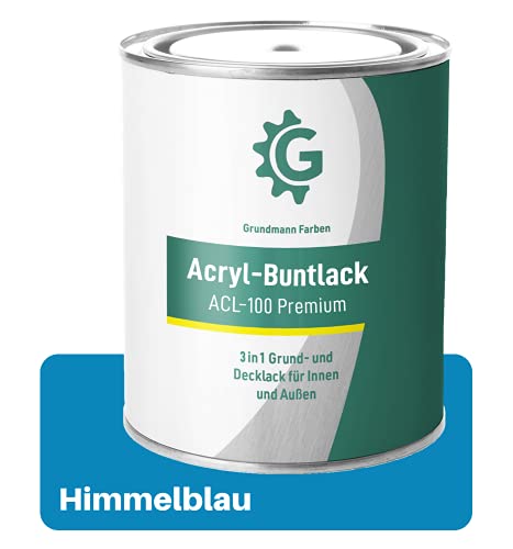 Grundmann Lack - 0,7 Kg - Acryllack auf Wasserbasis Blau - Für Holz, Metall & Beton - Himmelblau RAL 5015 von Grundmann Farben