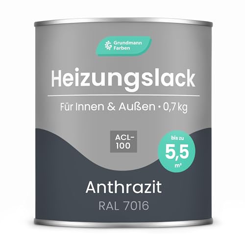 GRUNDMANN Heizkörperlack - 0,7 Kg - Grau - Heizungslack, Heizungsfarbe, Heizkörperfarbe, Acryllack - ACL 100 - RAL 7016 Anthrazit von Grundmann Farben