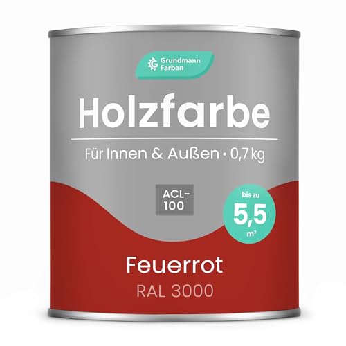 Grundmann Holzfarbe ACL 100 - Holzlack 0,7 Kg Rot - 4in1 inkl. Grundierung - Seidenmatt - Wetterfest für Innen & Außen - RAL 3000 Feuerrot Grundmann Holzfarbe ACL 100 - Holzlack 0,7 Kg Rot - 4in1 inkl. Grundierung - Seidenmatt - Wetterfest für Innen & Außen - RAL 3000 Feuerrot von Grundmann Farben