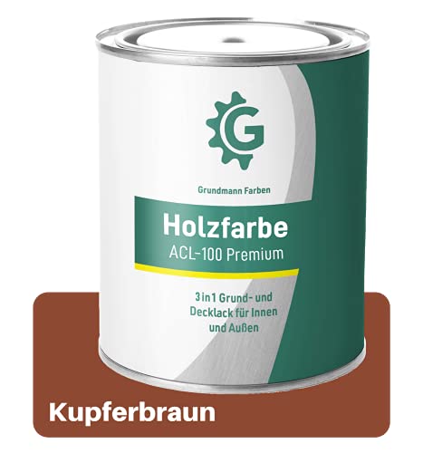 GRUNDMANN Holzfarbe - 3 Kg Holzlack Seidenmatt Braun/Kupfer - 3in1 inkl. Grundierung - Seidenmatt - Wetterfest für Innen & Außen - RAL 8004 Kupferbraun von Grundmann Farben