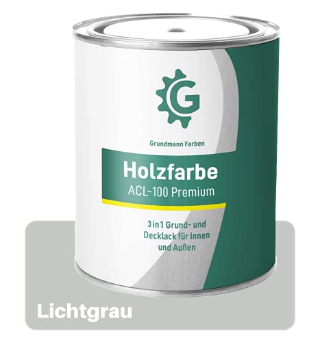 GRUNDMANN Holzfarbe - 3 Kg Holzlack Seidenmatt Hellgrau - 3in1 inkl. Grundierung - Seidenmatt - Innen und Außen - RAL 7035 Lichtgrau von Grundmann Farben