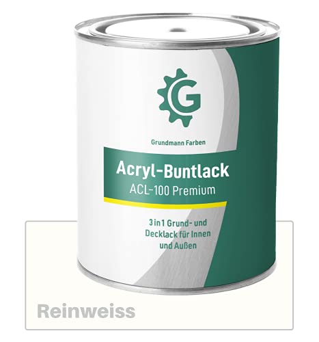 Grundmann Lack - 0,7 Kg - Acryllack auf Wasserbasis Weiß - Für Holz, Metall & Beton - Reinweiss RAL 9010 von Grundmann Farben