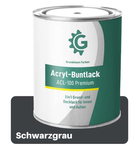 Grundmann Lack - 0,7 Kg - Acryllack auf Wasserbasis Schwarzgrau - Für Holz, Metall & Beton - Schwarzgrau RAL 7021 von Grundmann Farben