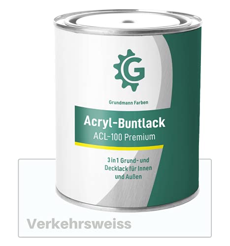 Grundmann Lack - 10 Kg - Acryllack auf Wasserbasis Weiß - Für Holz, Metall & Beton - Verkehrsweiß RAL 9016 von Grundmann Farben