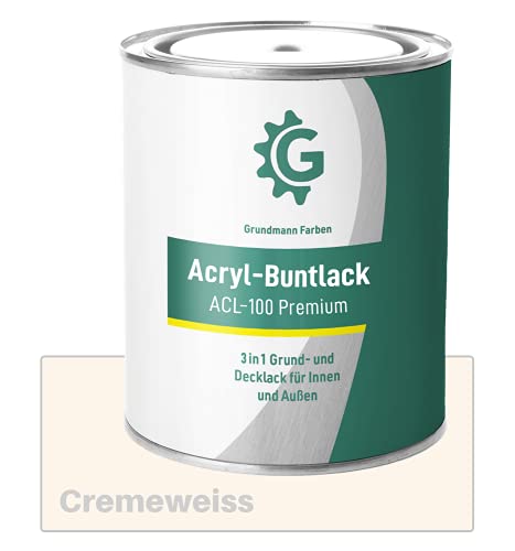 Grundmann Lack - 3 Kg - Acryllack auf Wasserbasis Creme - Für Holz, Metall & Beton - Cremeweiß RAL 9001 von Grundmann Farben