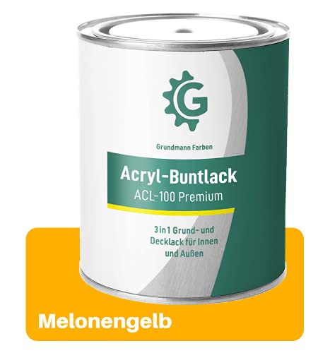 Grundmann Lack - 3 Kg - Acryllack auf Wasserbasis Gelb - Für Holz, Metall & Beton - Melonengelb RAL 1028 von Grundmann Farben