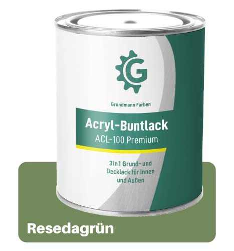 Grundmann Lack - 3 Kg - Acryllack auf Wasserbasis Grün - Für Holz, Metall & Beton - Resedagrün RAL 6011 von Grundmann Farben