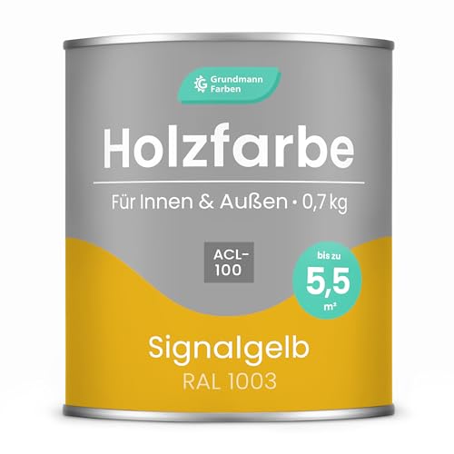 Grundmann Holzfarbe ACL 100 - Holzlack 0,7 Kg Gelb - 4in1 inkl. Grundierung - Seidenmatt - Wetterfest für Innen & Außen - RAL 1003 Signalgelb Grundmann Holzfarbe ACL 100 - Holzlack 0,7 Kg Gelb - 4in1 inkl. Grundierung - Seidenmatt - Wetterfest für Innen & Außen - RAL 1003 Signalgelb von Grundmann Farben