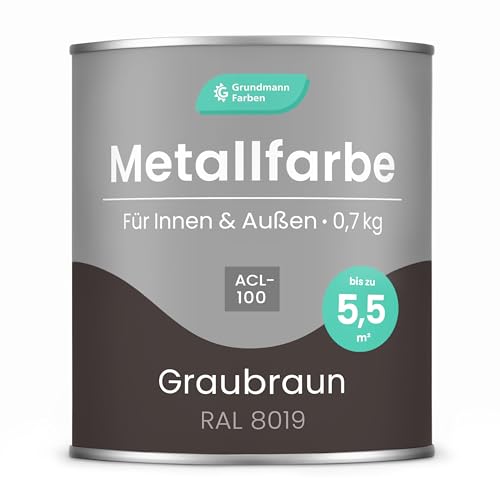 Grundmann Metallfarbe ACL 100 - Braun 0,7 Kg - Seidenmatt - 4in1 Metallschutzlack inkl. Rostschutz und Grundierung - RAL 8019 Graubraun/Dunkelbraun von Grundmann Farben