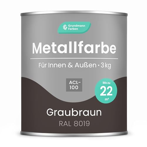 Grundmann Metallfarbe ACL 100 - Braun 3 Kg - Seidenmatt - 4in1 Metallschutzlack inkl. Rostschutz und Grundierung - RAL 8019 Graubraun/Dunkelbraun von Grundmann Farben