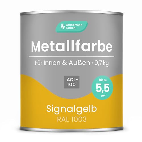 Grundmann Metallfarbe ACL 100 - Gelb 0,7 Kg - Seidenmatt - 4in1 Metallschutzlack inkl. Rostschutz und Grundierung - RAL 1003 Signalgelb Grundmann Metallfarbe ACL 100 - Gelb 0,7 Kg - Seidenmatt - 4in1 Metallschutzlack inkl. Rostschutz und Grundierung - RAL 1003 Signalgelb von Grundmann Farben