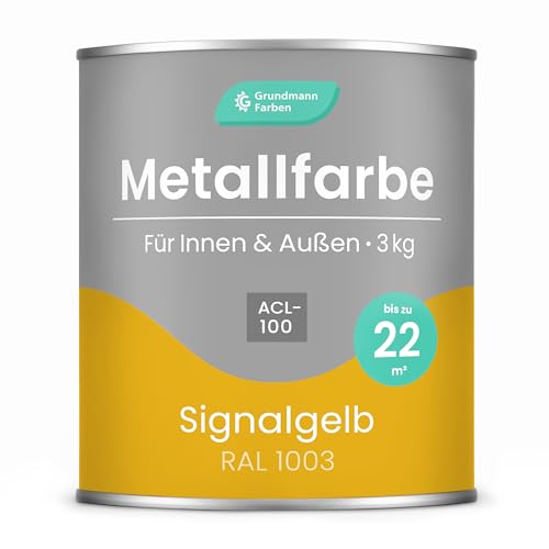 Grundmann Metallfarbe ACL 100 - Gelb 3 Kg - Seidenmatt - 4in1 Metallschutzlack inkl. Rostschutz und Grundierung - RAL 1003 Signalgelb Grundmann Metallfarbe ACL 100 - Gelb 3 Kg - Seidenmatt - 4in1 Metallschutzlack inkl. Rostschutz und Grundierung - RAL 1003 Signalgelb von Grundmann Farben
