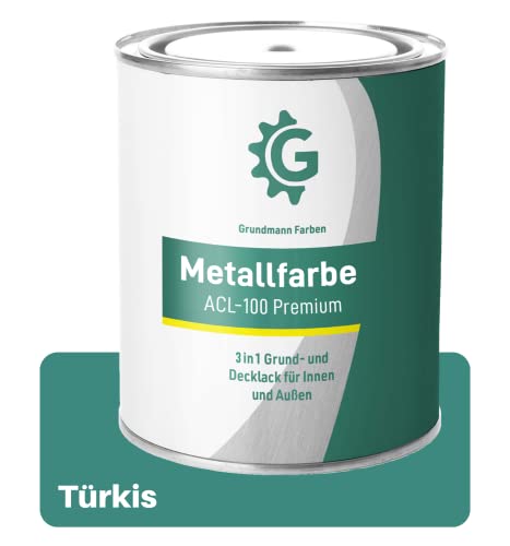 GRUNDMANN Metallfarbe - 0,7 Kg Seidenmatt- 3-in-1 Metallschutzlack inkl. Rostschutz und Grundierung - RAL 6033 Minttürkis von Grundmann Farben