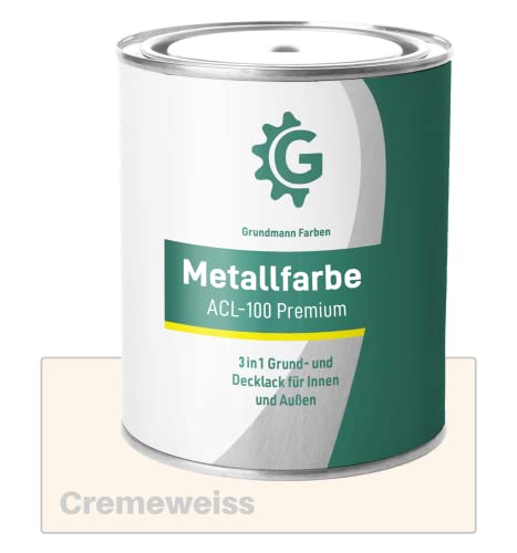 GRUNDMANN Metallfarbe - 3 Kg Seidenmatt- 3-in-1 Metallschutzlack inkl. Rostschutz und Grundierung - RAL 9001 Cremeweiß von Grundmann Farben
