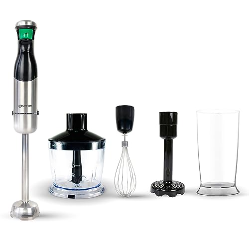 Grunkel MP800SET Stabmixer, dimmbar, mit LED-Anzeige, inklusive Zubehör-Set, 800 W, Schwarz und Edelstahl von Grunkel